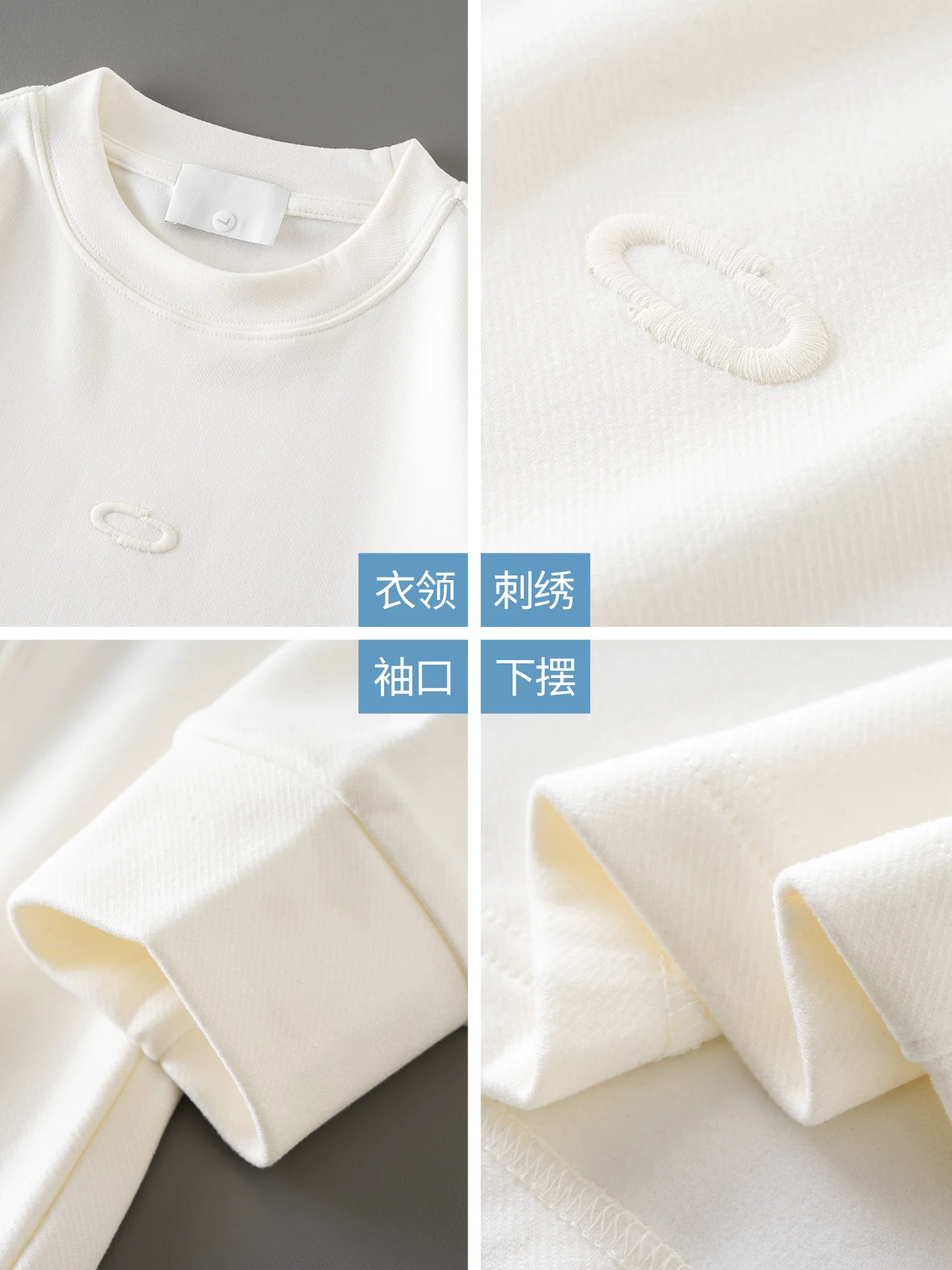 Áo thun dài tay thêu nặng OMZM dành cho nam, áo len cổ tròn dáng rộng màu trắng phong cách Mỹ mùa thu