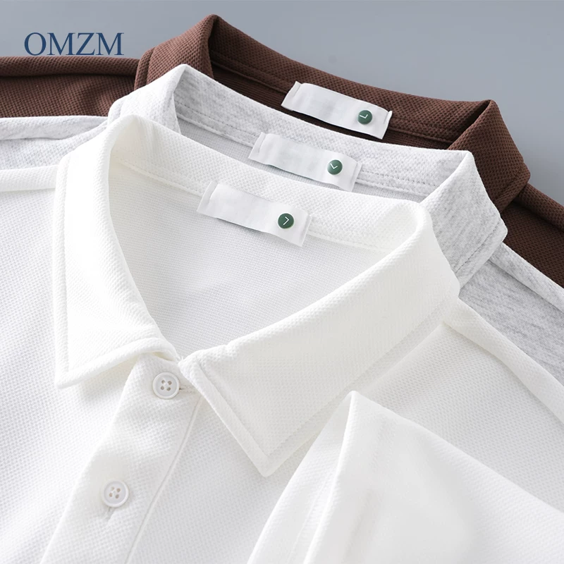 OMZM phong cách Mỹ màu trơn Áo sơ mi POLO nam ngắn tay mùa hè cao cấp màu trắng giản dị áo sơ mi polo thể thao có cổ áo thun