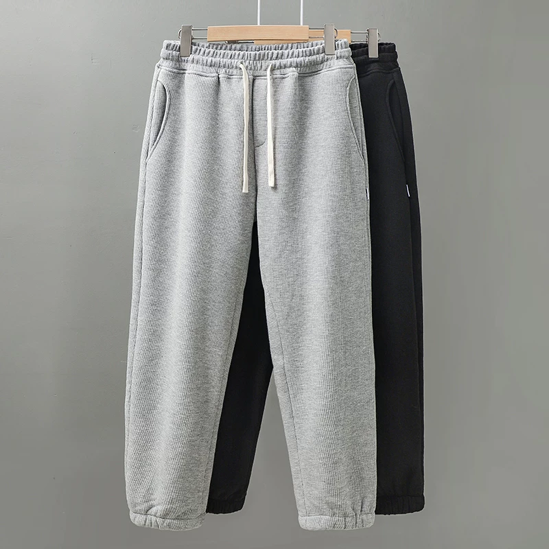 Quần jogger nam chất liệu lông cừu dày dặn kiểu Mỹ 400G, quần thể thao mùa đông lót lông cừu, kiểu dáng rộng rãi, phong cách đường phố