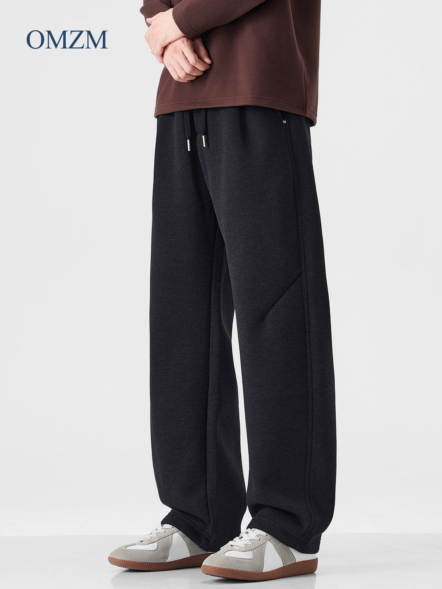 Quần thể thao lót lông cừu hạng nặng OMZM480G dành cho nam, quần thường ngày dày dặn ấm áp bằng len cừu mùa đông, quần ống thẳng kiểu Mỹ.