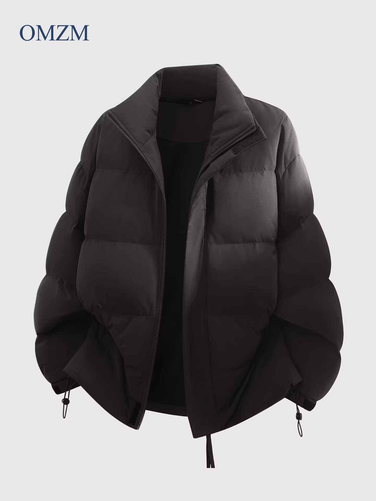 Áo khoác phao nam OMZM90 màu trắng, mùa đông 2025, dày dặn, chống gió, ấm áp, cổ đứng.