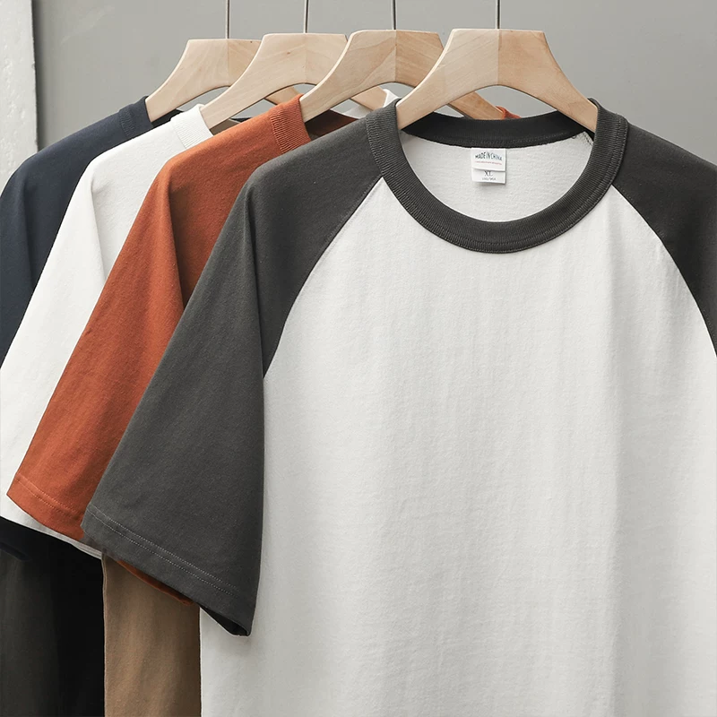 Áo thun nam tay raglan kiểu Mỹ OMZM 400g, chất liệu cotton nguyên chất, màu phối mùa hè, tay ngắn, kiểu nửa tay