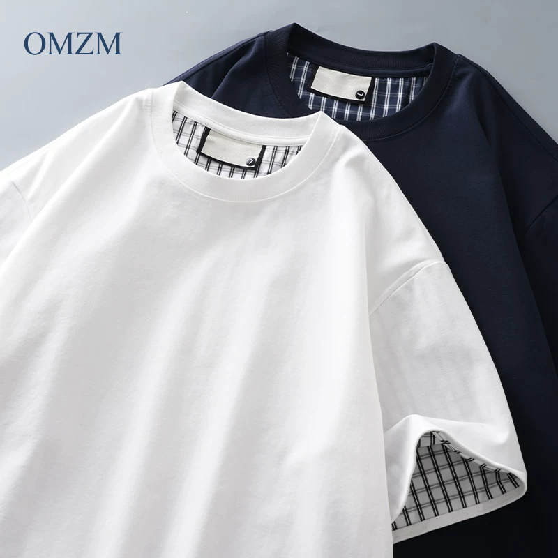 Áo thun nam giả hai mảnh tay ngắn, chất liệu dày dặn, kiểu dáng rộng rãi mùa hè, cổ tròn, thiết kế thời trang với chi tiết phối tay áo, màu trơn nửa tay.