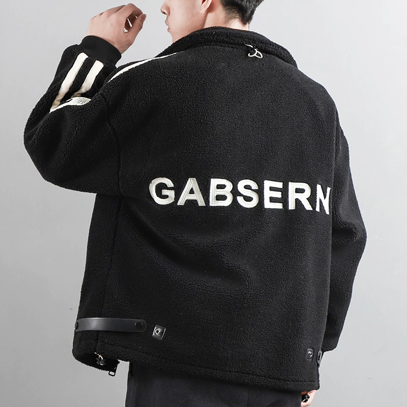 Áo khoác giả lông cừu dày 480G kiểu Mỹ dành cho nam, áo khoác dày lót lông cừu mùa đông, áo cổ đứng giữ ấm bằng lông cừu