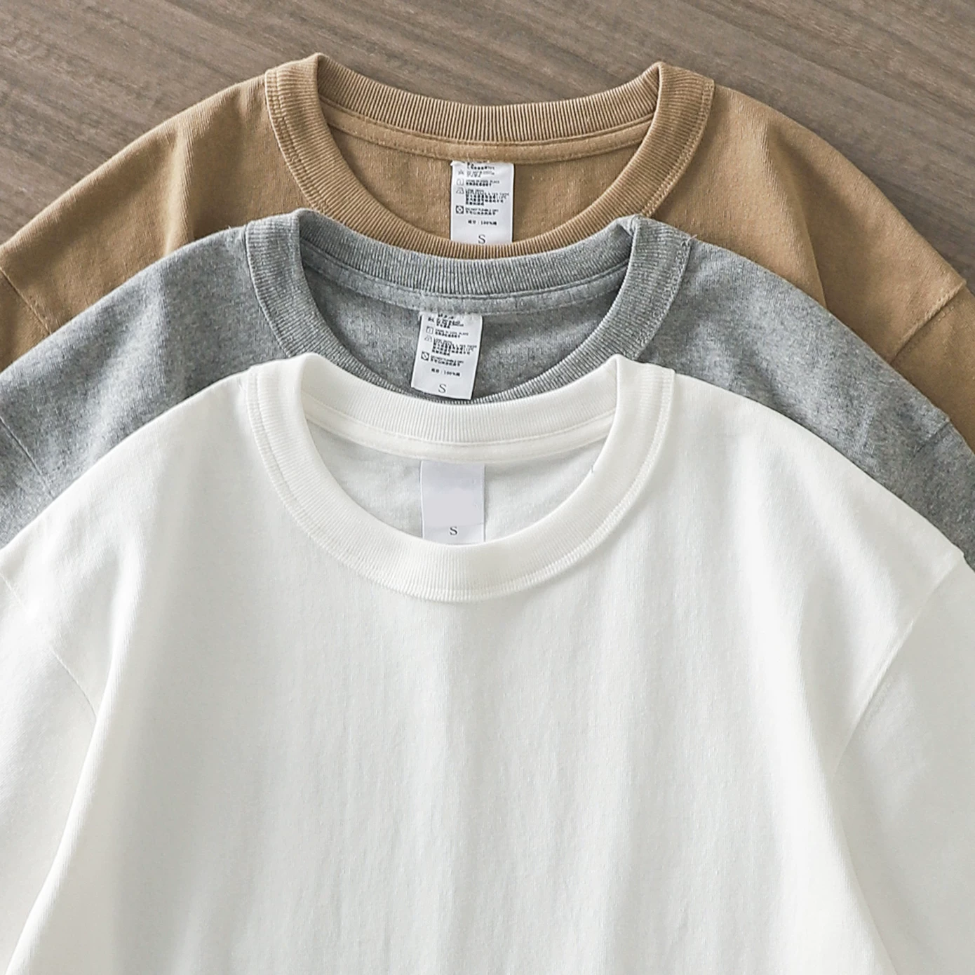 Áo thun dài tay hạng nặng 320g ba kim dành cho nam, áo len cổ tròn dáng rộng tay ngắn phong cách retro Mỹ, áo sơ mi cotton nguyên chất cho mùa thu.