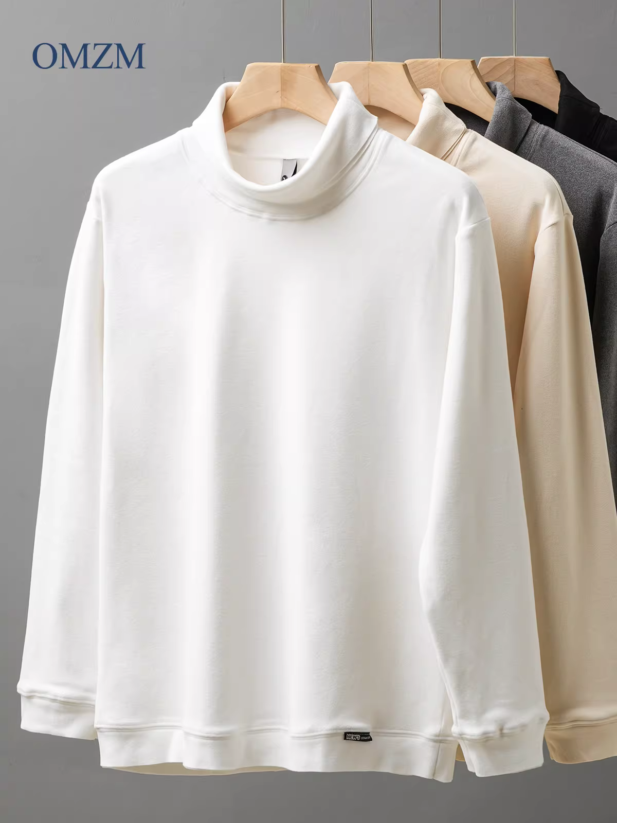 Áo thun cổ lọ chất liệu nhung Đức hạng nặng OMZM dành cho nam, áo thun dài tay giữ ấm hai lớp nhung mùa đông 2024 để mặc lớp ngoài.