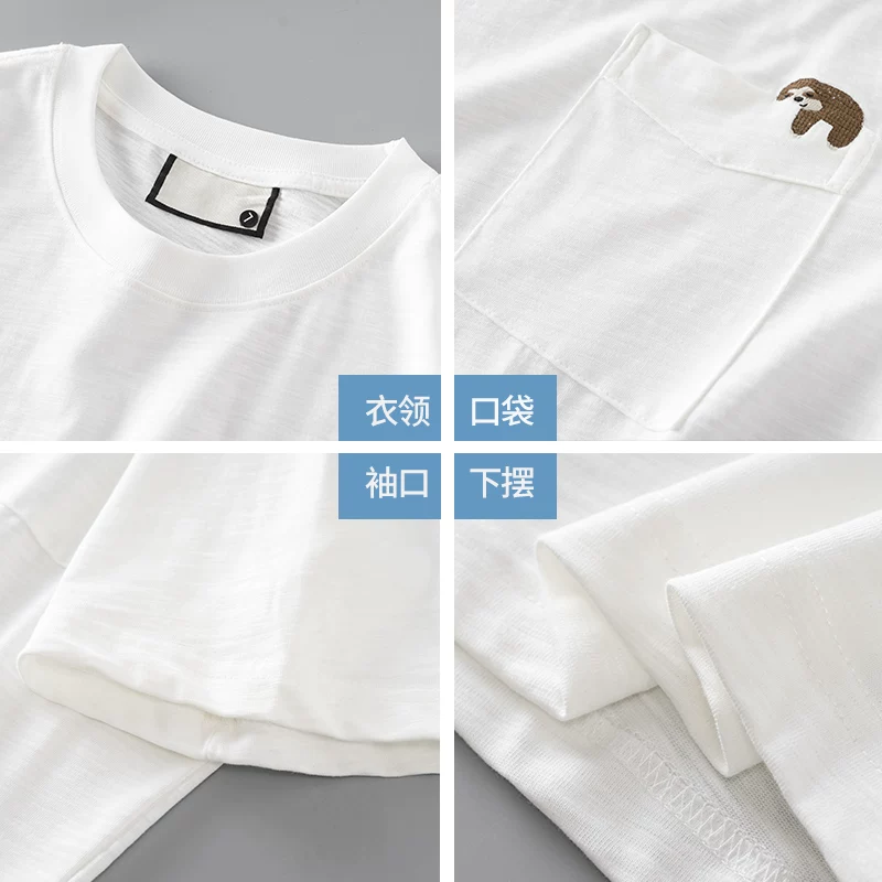 Áo thun ngắn tay bằng vải cotton tre hạng nặng OMZM250G dành cho nam, áo thun cổ tròn dáng rộng thêu nửa tay phong cách Mỹ mùa hè dành cho cặp đôi