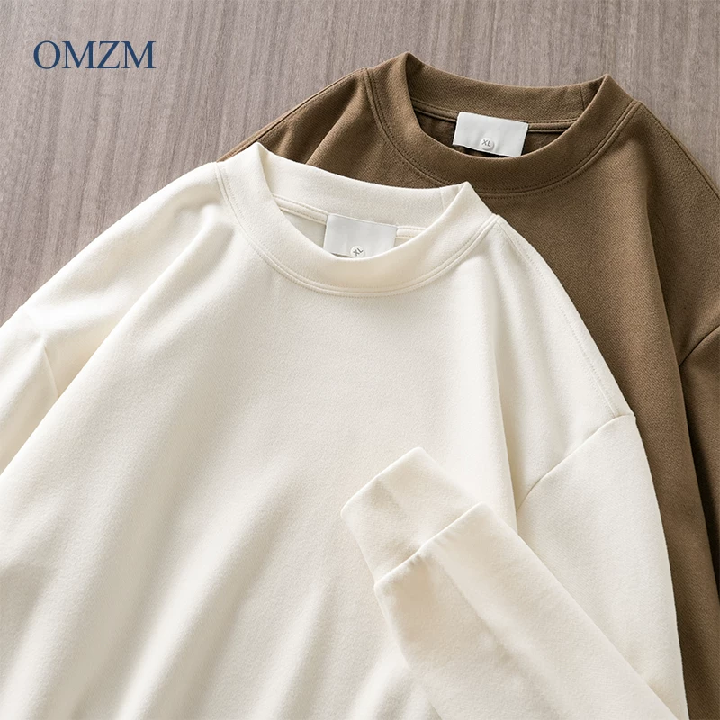 Áo thun nam OMZM300G chất liệu nhung Đức cao cấp, tay dài, mùa đông 2024, kiểu dáng rộng, cổ tròn, dày dặn, giữ ấm