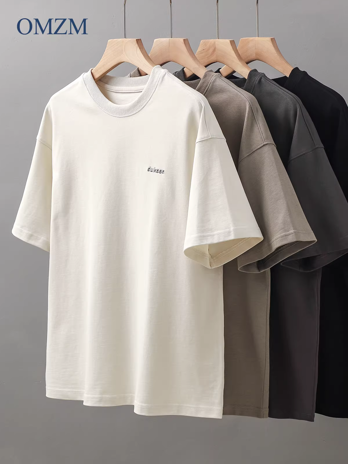 OMZM Áo thun cotton nguyên chất hạng nặng 300G phong cách Mỹ dành cho nam mùa hè ngắn tay hợp thời trang thêu chữ in áo sơ mi nửa tay