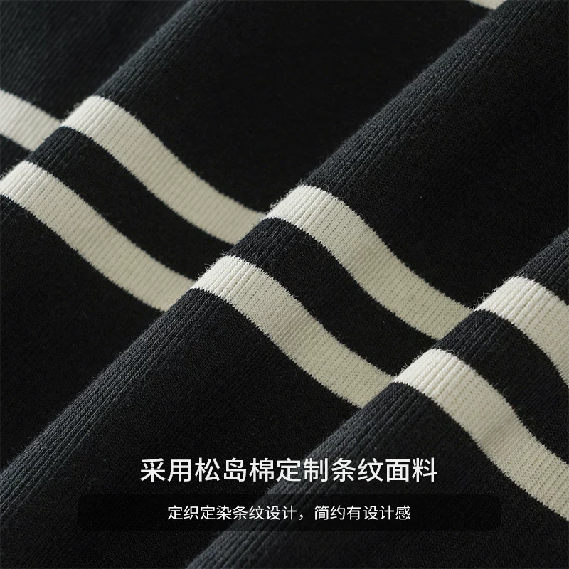 Áo thun polo nam Songdao Cotton kiểu Mỹ 210G chất dày dặn, sọc đen trắng, tay ngắn, mùa hè, xu hướng quốc dân, cổ điển, cổ trụ