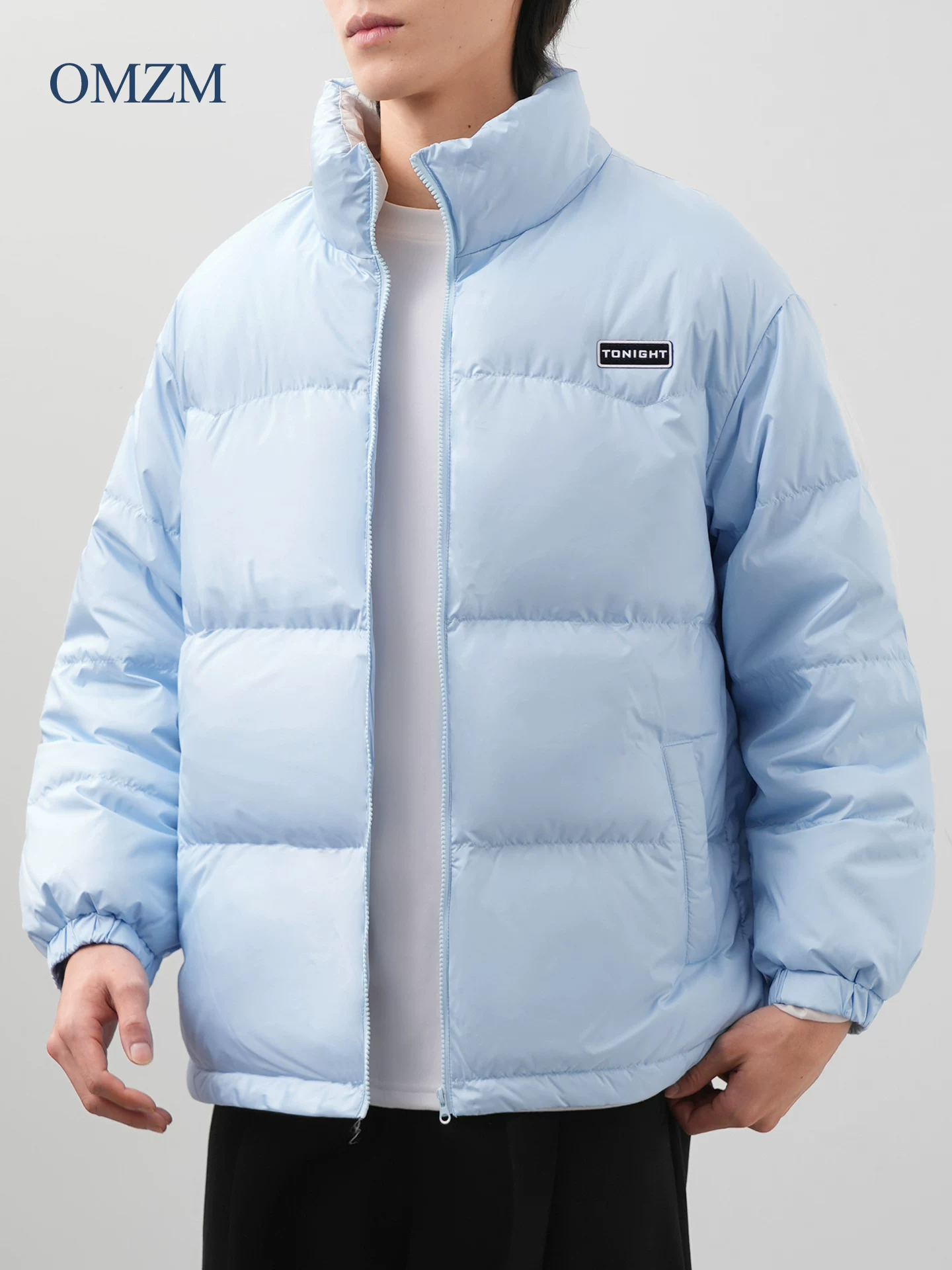 Áo khoác cổ đứng lông vũ OMZM90 dành cho nam, kiểu dáng mùa đông nhẹ nhàng, áo khoác đôi ngoài trời chống gió và ấm áp, phong cách và sành điệu.