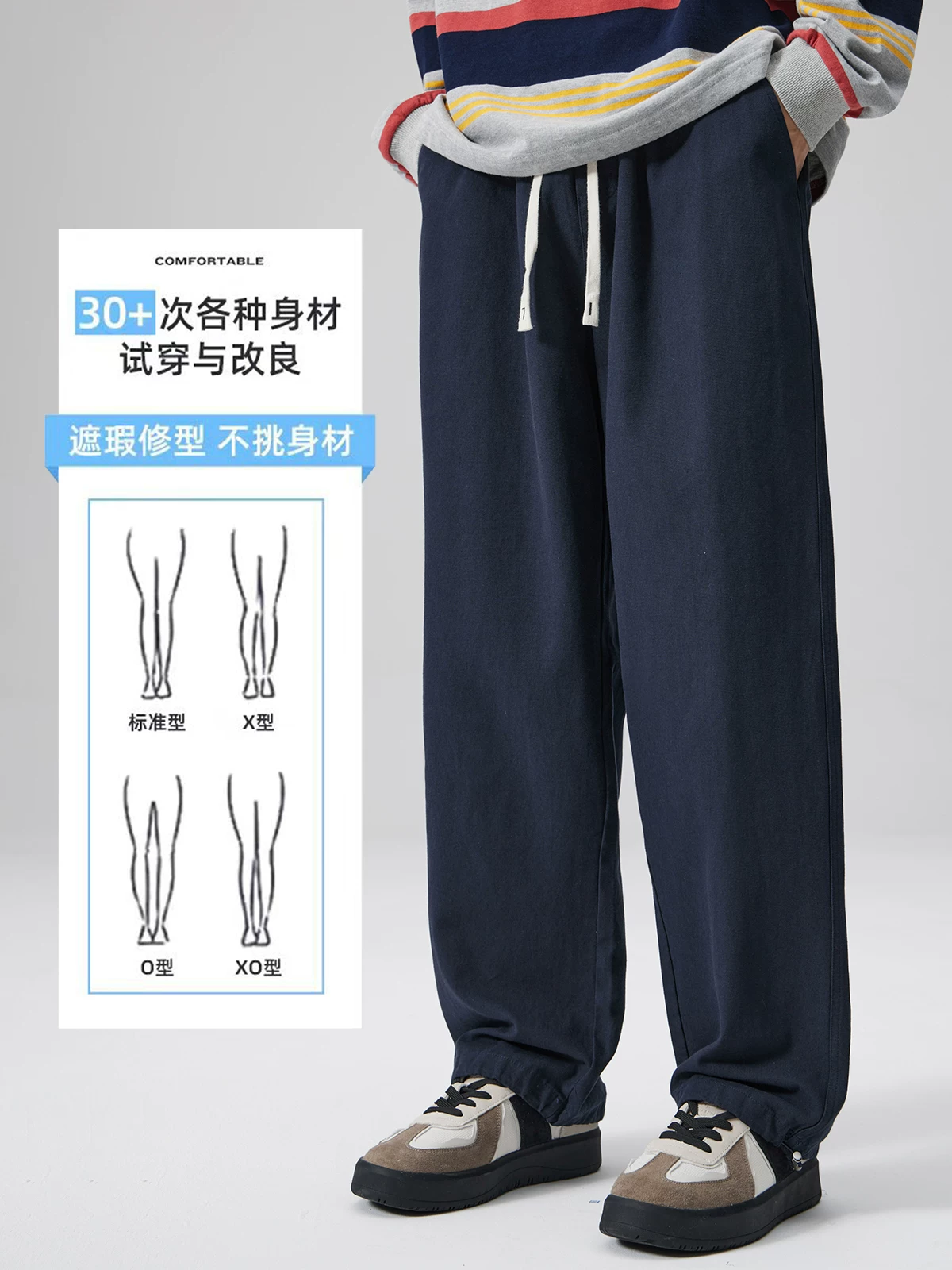 Quần cargo cotton nguyên chất hạng nặng kiểu Mỹ của OMZM dành cho nam, quần thể thao dáng rộng ống thẳng mùa hè có dây rút và ống quần bo gấu, quần dài thể thao.