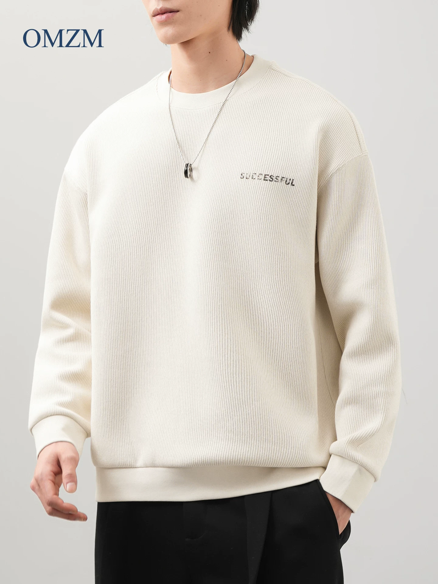 Áo nỉ lông cừu hạng nặng OMZM dành cho nam, áo sơ mi lót bên trong dày dặn ấm áp mùa đông có in chữ cleanfit