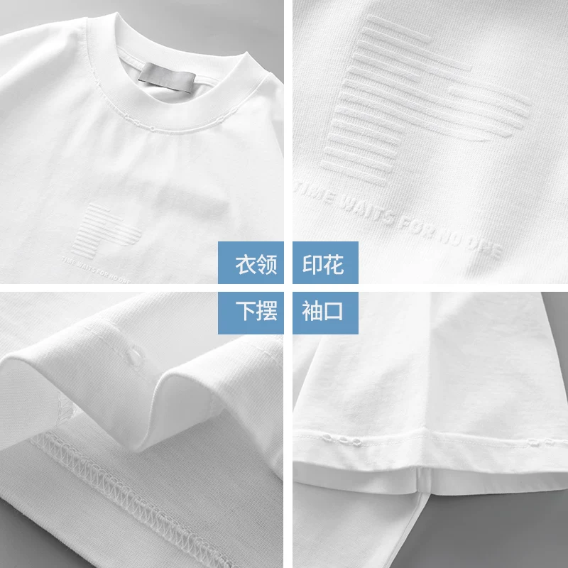 Áo thun ngắn tay bằng cotton nguyên chất hạng nặng OMZM320G dành cho nam, mùa hè kiểu Mỹ cổ điển in chữ cổ tròn áo sơ mi nửa tay