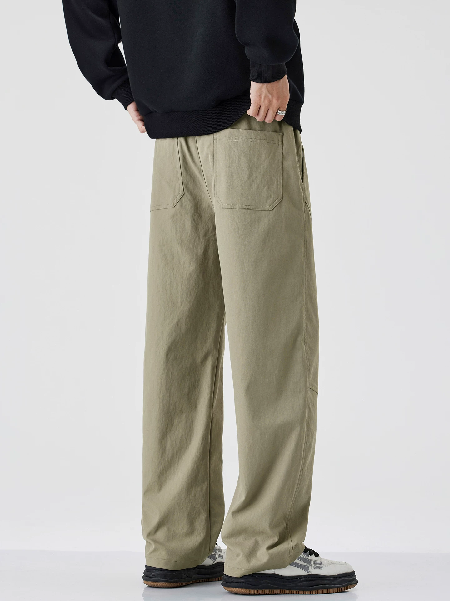 Quần cargo hạng nặng kiểu Mỹ OMZM dành cho nam, quần ống rộng dáng thẳng mùa thu, quần thể thao ống rộng kiểu scimitar, quần dài màu kaki