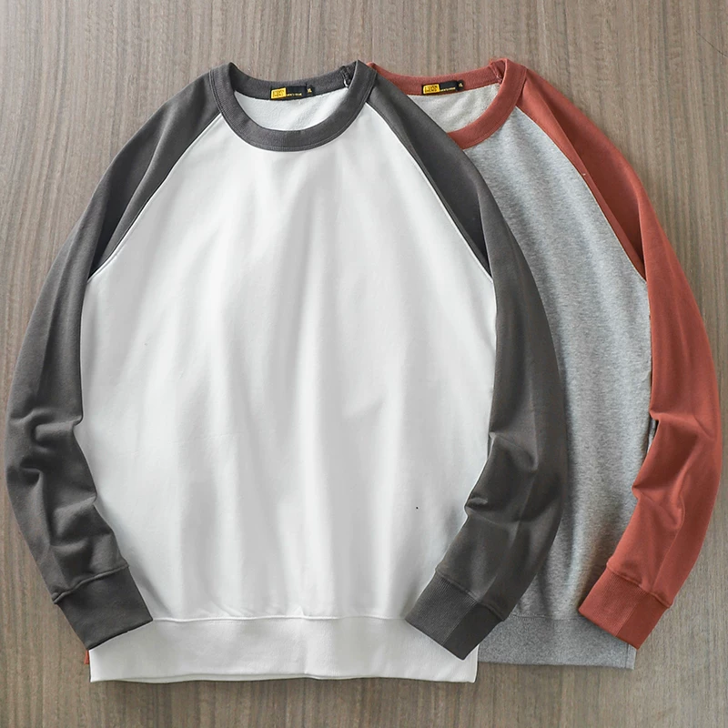 Áo thun cổ tròn chất liệu cotton dày dặn 400g kiểu Mỹ dành cho nam, áo lót cao cấp mùa đông, áo thun dài tay phối màu cotton nguyên chất dành cho nam.