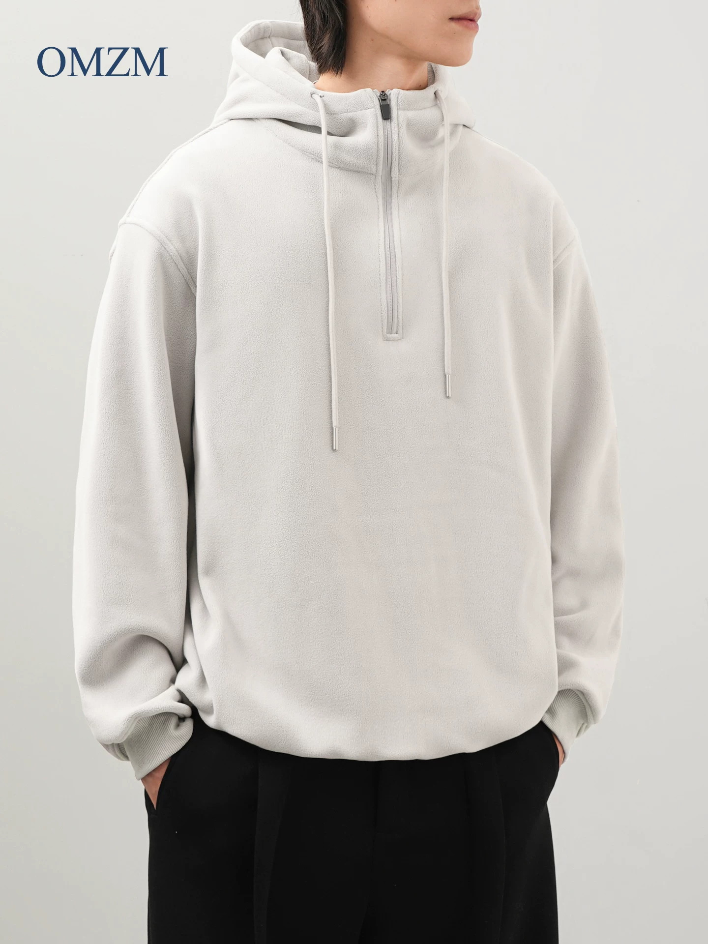 Áo hoodie nỉ dày OMZM dành cho nam, áo lót giữ ấm nửa khóa kéo phong cách Mỹ mùa đông, áo thể thao