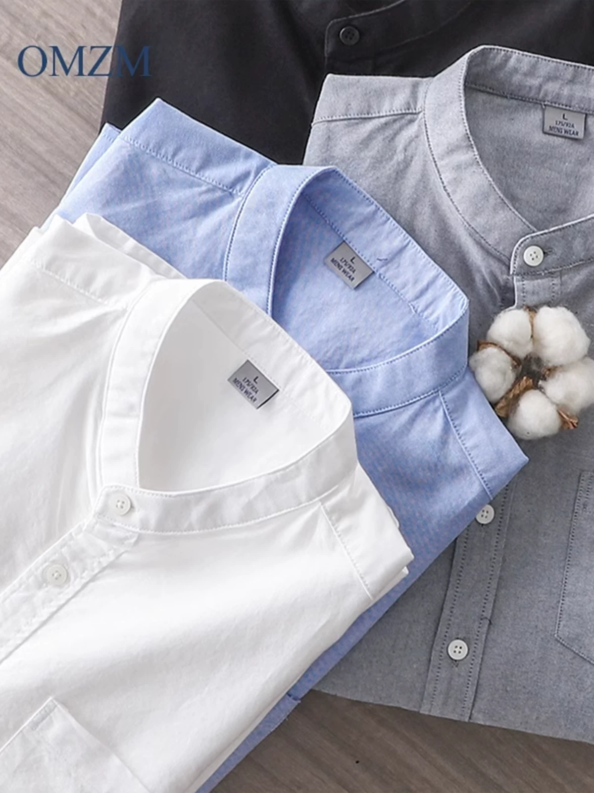 [Vải Oxford hạng nặng] Áo sơ mi dài tay cổ đứng bằng vải cotton nguyên chất dành cho nam giới, Áo sơ mi thường ngày màu trắng phong cách Trung Quốc mới mùa thu