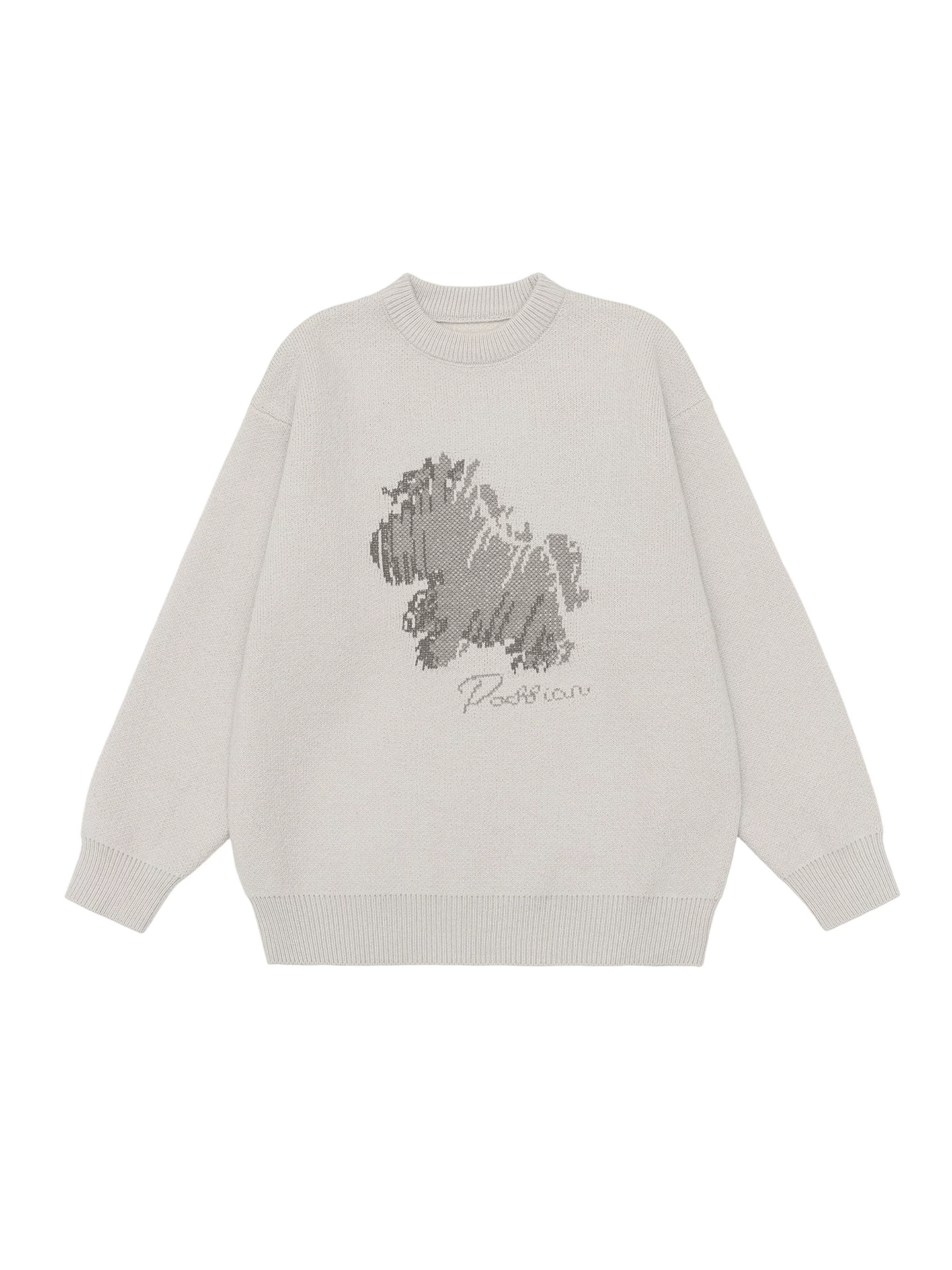 Áo len in hình hạng nặng OMZM700G dành cho nam, phong cách cổ điển mùa thu Nhật Bản, phong cách lười biếng, áo len dệt kim cổ tròn dáng rộng