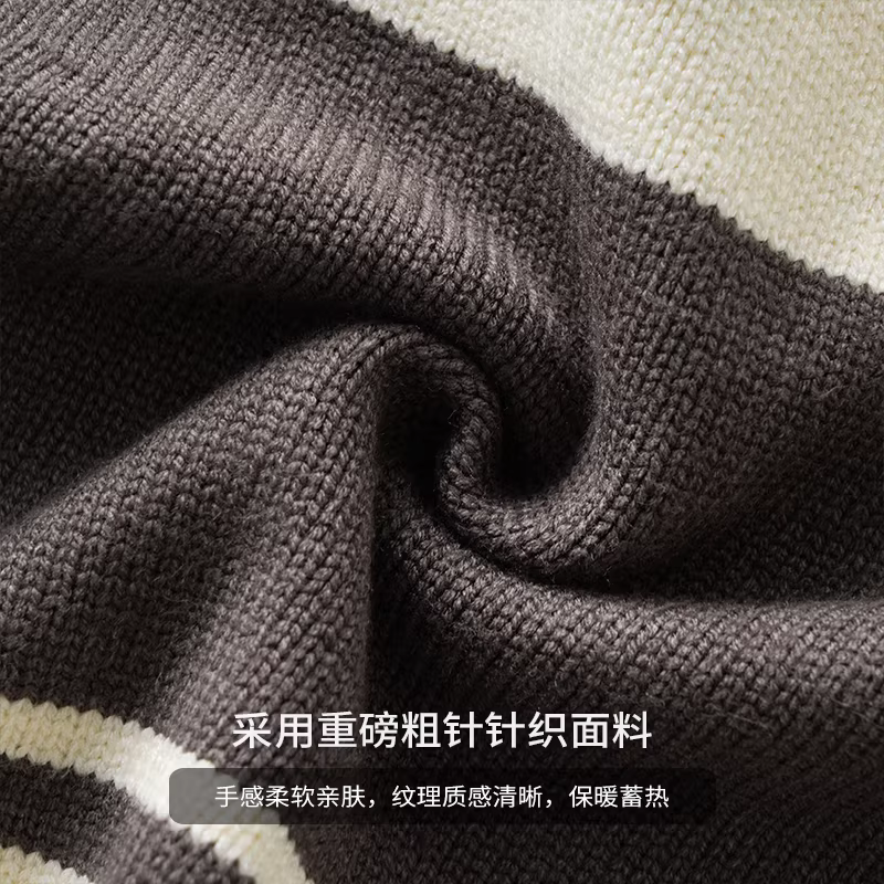 Áo len nam OMZM cổ V sọc, mùa đông 2024, kiểu cổ POLO retro, phong cách lười, phối màu tương phản