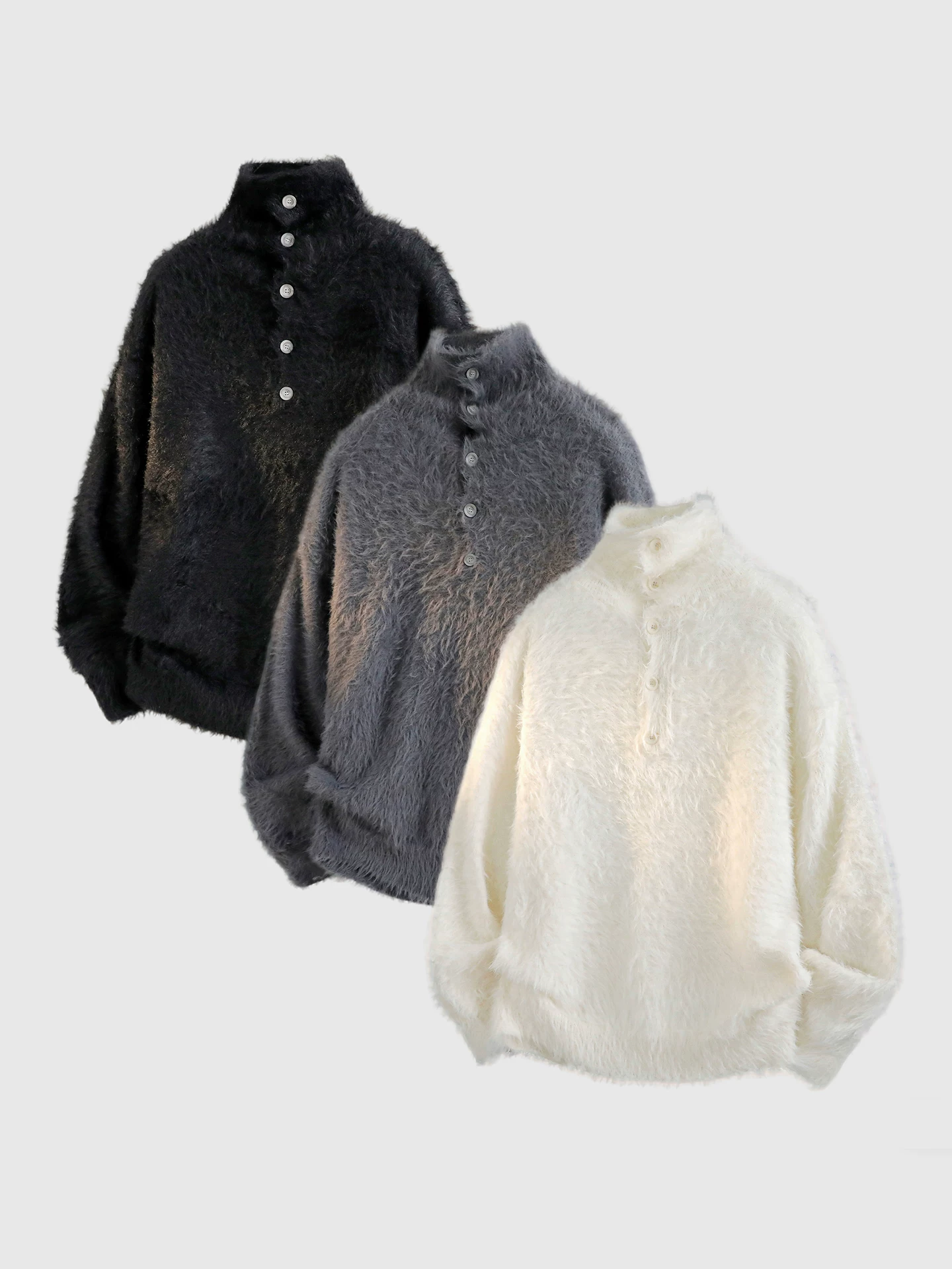 Áo len cổ lọ nửa cổ OMZM dành cho nam, áo len dài tay cao cấp mùa đông có cổ đứng cài cúc, áo khoác len dài có lớp bên trong.