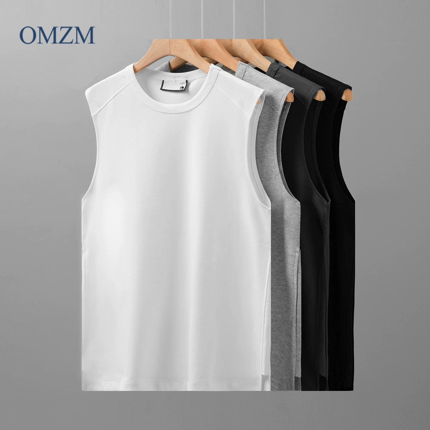 Áo vest thể thao hạng nặng OMZM250G dành cho nam, áo nỉ thể thao mùa hè có vai rộng, áo thun không tay màu trơn dành cho thanh thiếu niên