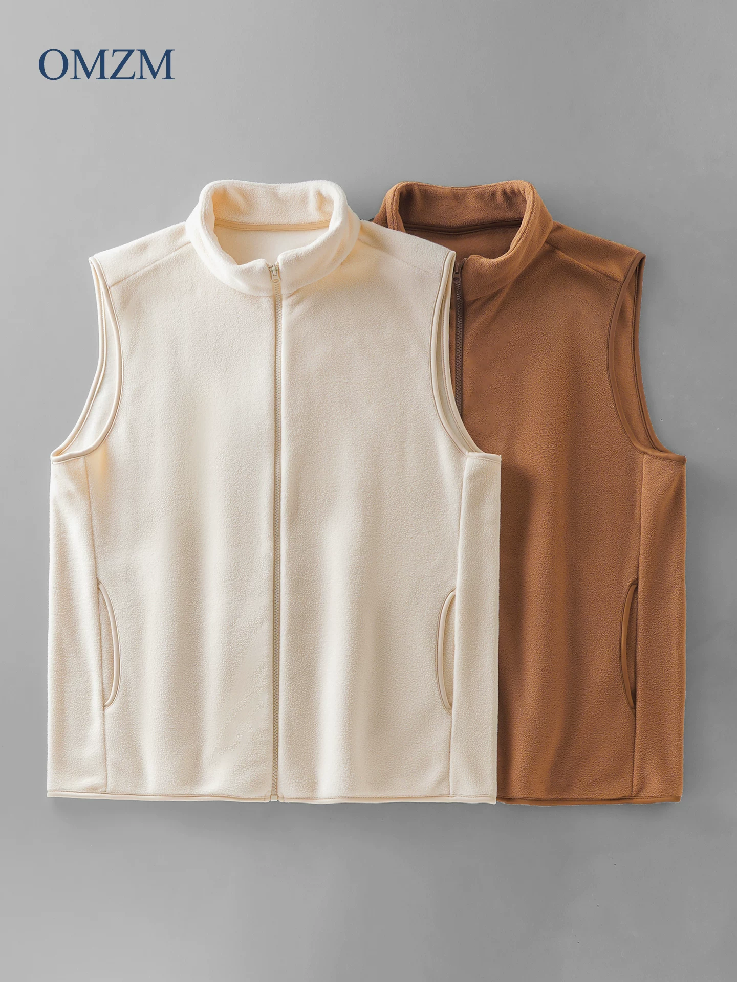 Áo vest lông cừu hai mặt OMZM dành cho nam, áo vest không tay dày dặn ấm áp mùa đông, áo khoác không tay.