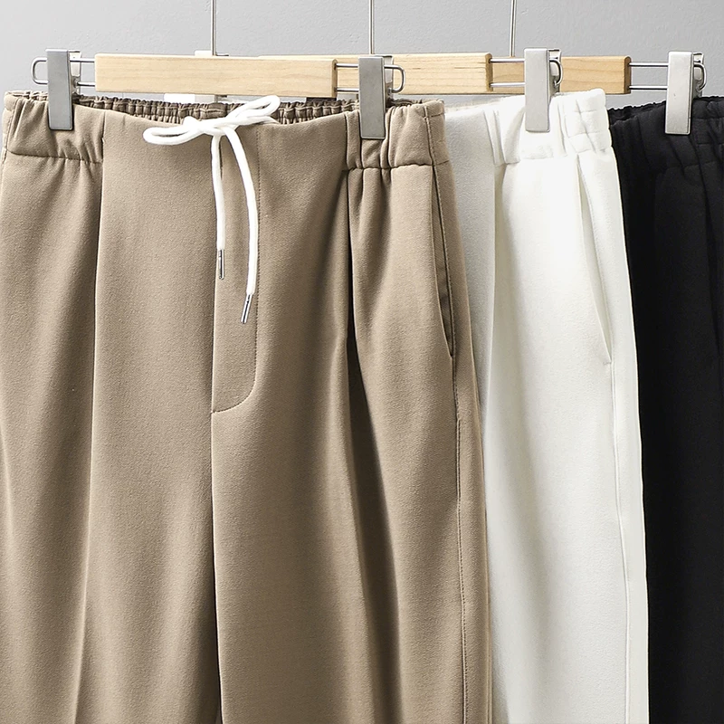 Quần dài co giãn hạng nặng kiểu Mỹ dành cho nam, mùa xuân và mùa thu, quần ống đứng dáng rộng cao cấp, chống nhăn, không cần là ủi, quần harem chín phần