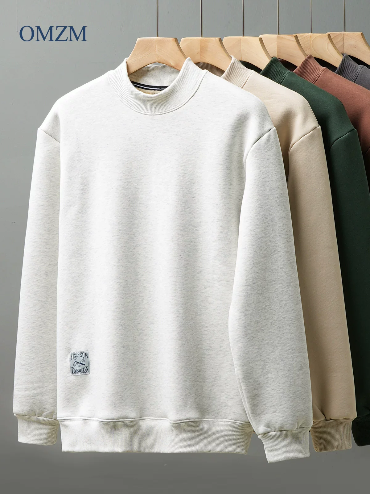 Áo len lông cừu nặng 560G dành cho nam, áo sơ mi cổ cao nửa cổ dày dặn lót lông cừu mùa thu đông, áo khoác cổ đứng ấm áp.