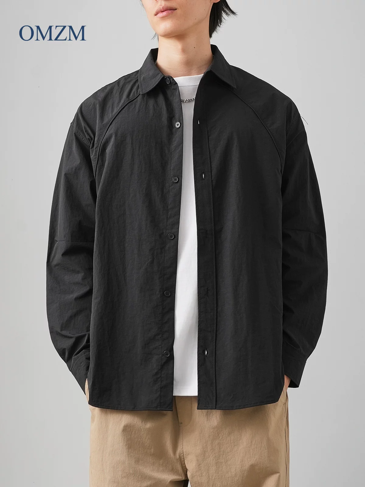 [Chống nhăn và chống thấm nước] Áo sơ mi nam kiểu Mỹ, nhanh khô, dài tay, mùa thu, không cần là ủi, dễ chăm sóc, áo khoác sơ mi dáng rộng, phong cách giản dị