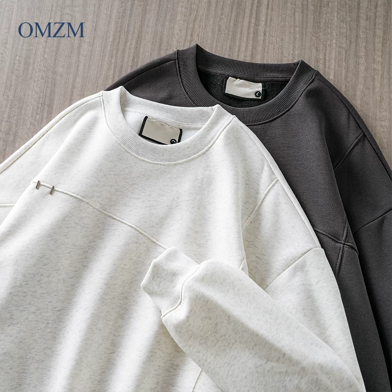 Áo len nỉ hạng nặng OMZM460G dành cho nam, áo len lót lông cừu giữ ấm mùa đông, áo trơn không mũ rộng rãi.