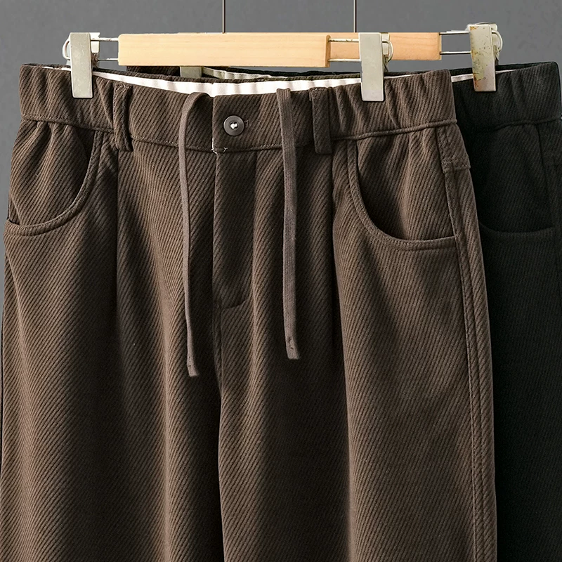 Quần vải nhung dày dặn OMZM chất liệu twill, kiểu dáng thẳng, mặc thường ngày, mùa thu đông, dành cho nam, dáng rộng, thoải mái khi chạy bộ