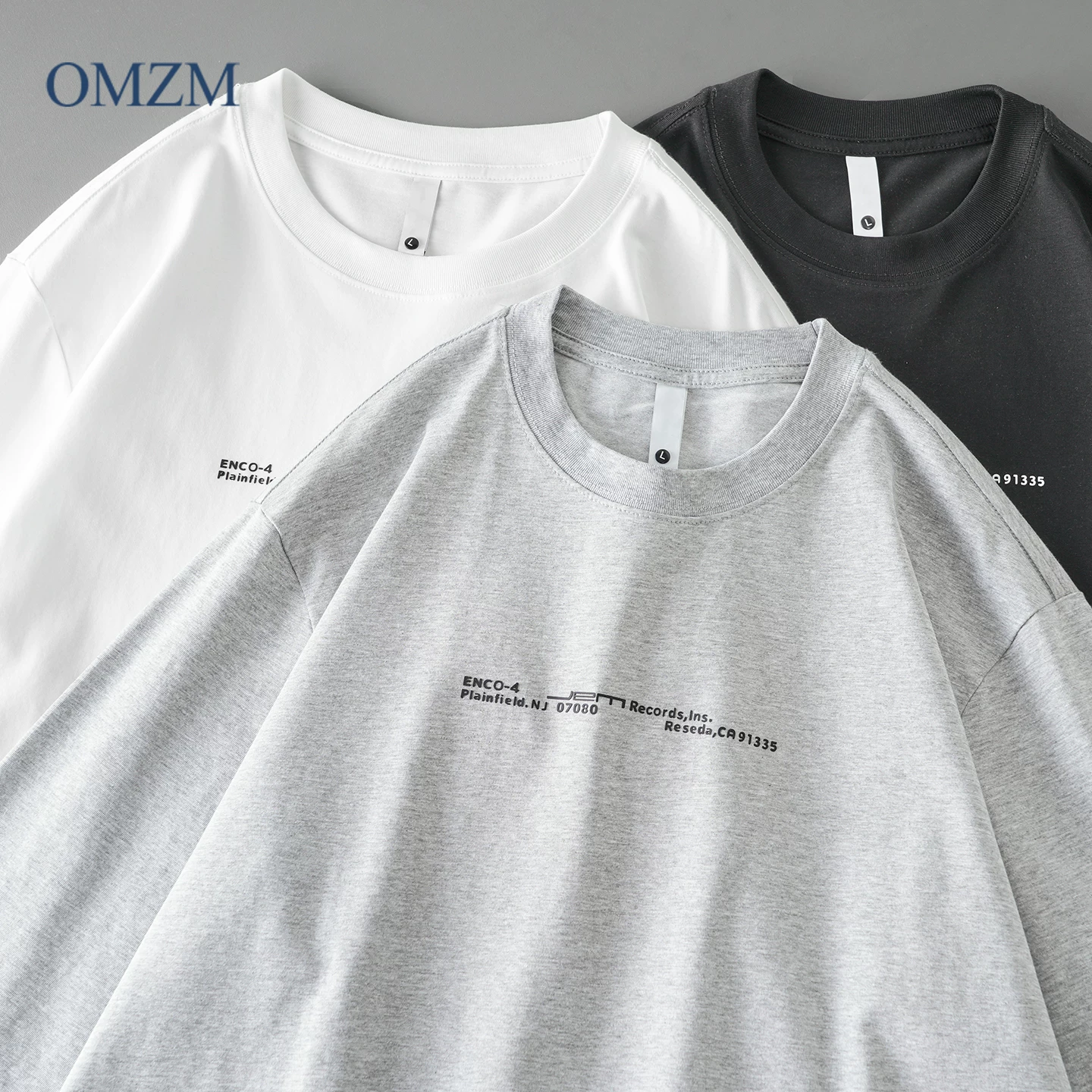 Áo thun dài tay hạng nặng kiểu Mỹ OMZM dành cho nam, áo sơ mi cổ tròn mùa thu đông có in chữ và chất liệu thoáng khí.