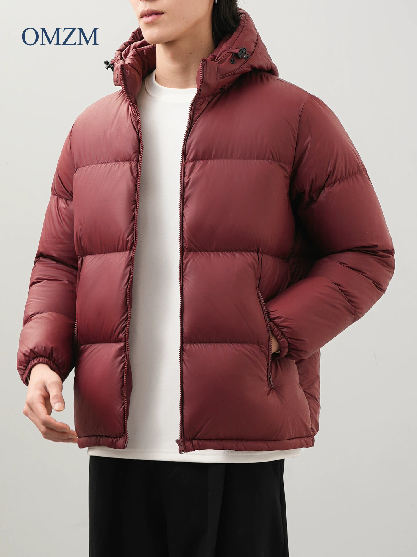 Áo khoác lông vũ có mũ trùm đầu OMZM90 dành cho nam, áo khoác phao dày dặn chống gió mùa đông mới có mũ trùm đầu có thể tháo rời.