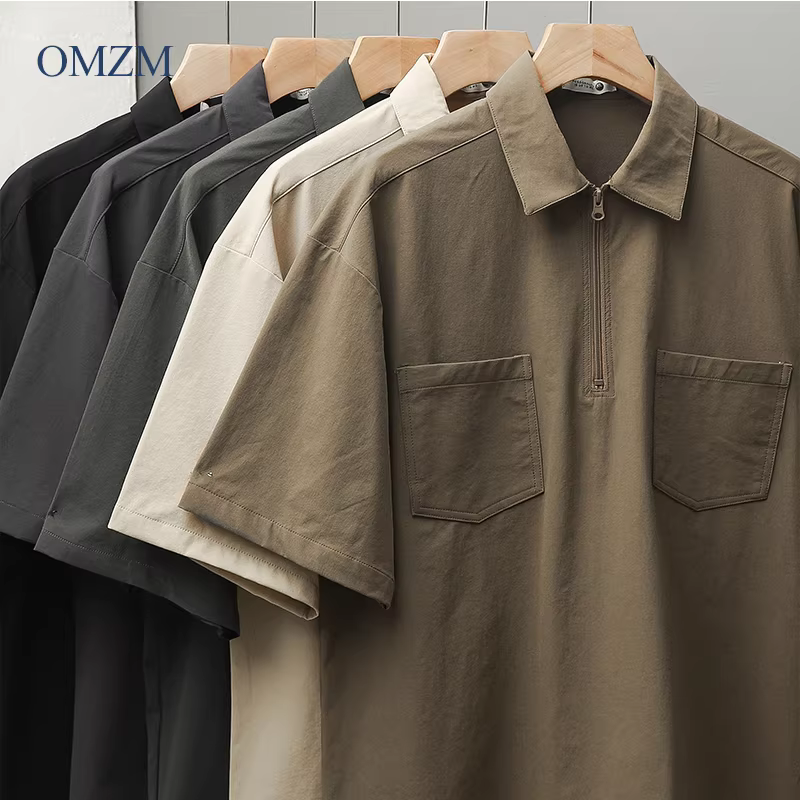 Áo sơ mi POLO cổ điển phong cách núi OMZM dành cho nam, áo sơ mi ngắn tay mùa hè hợp thời trang có túi đựng đồ đi làm kiểu Nhật Bản