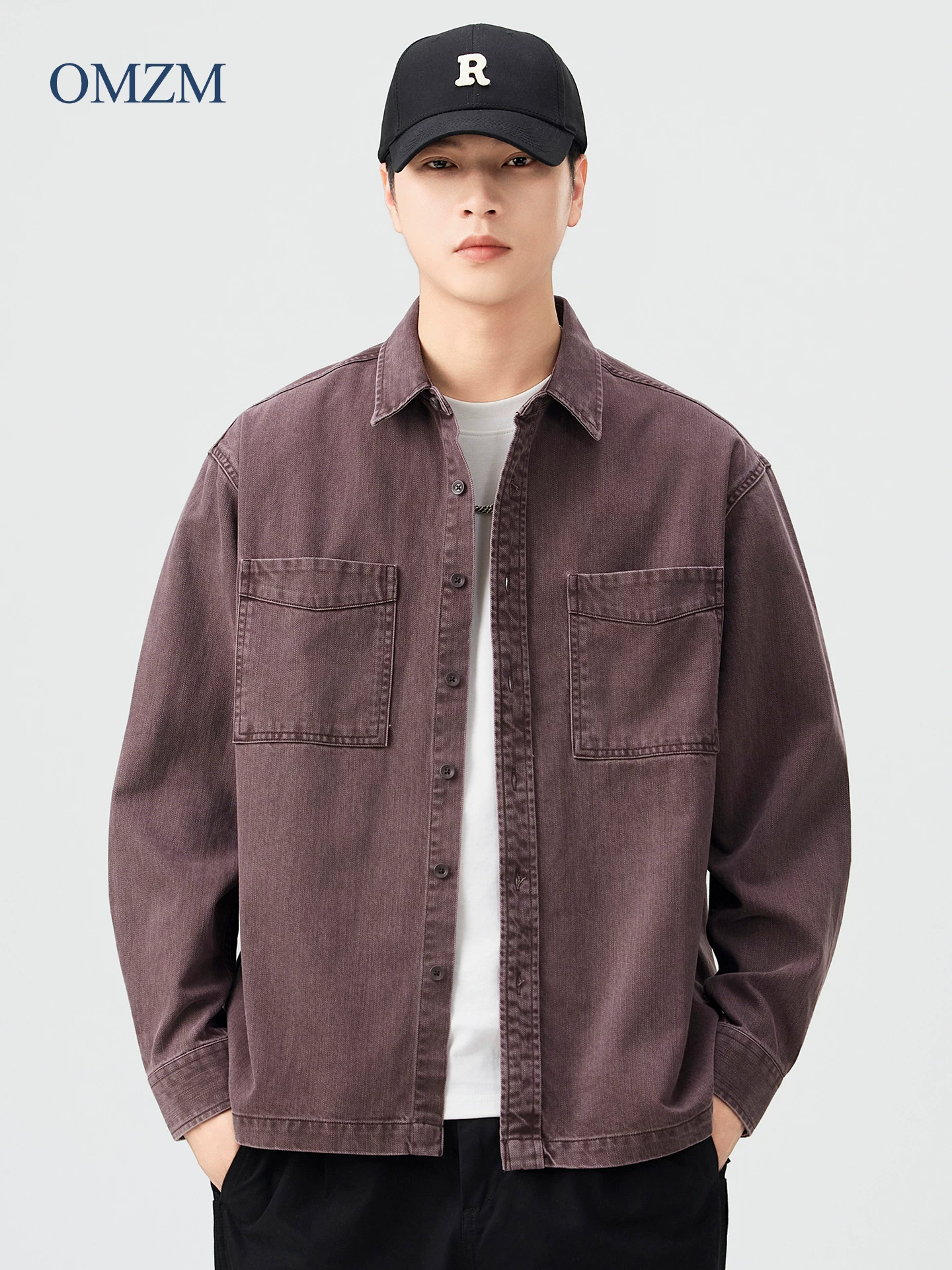 OMZM hạng nặng nguyên chất cotton áo sơ mi công sở nam mùa thu Mỹ retro đau khổ áo sơ mi dài tay dáng rộng vừa vặn áo khoác
