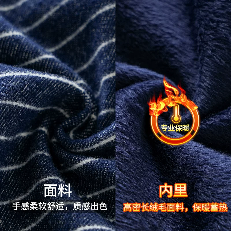 Áo khoác sọc lót lông cừu hạng nặng OMZM dành cho nam, áo sơ mi dày dặn ấm áp mùa thu đông, áo khoác chải kiểu cổ điển Mỹ