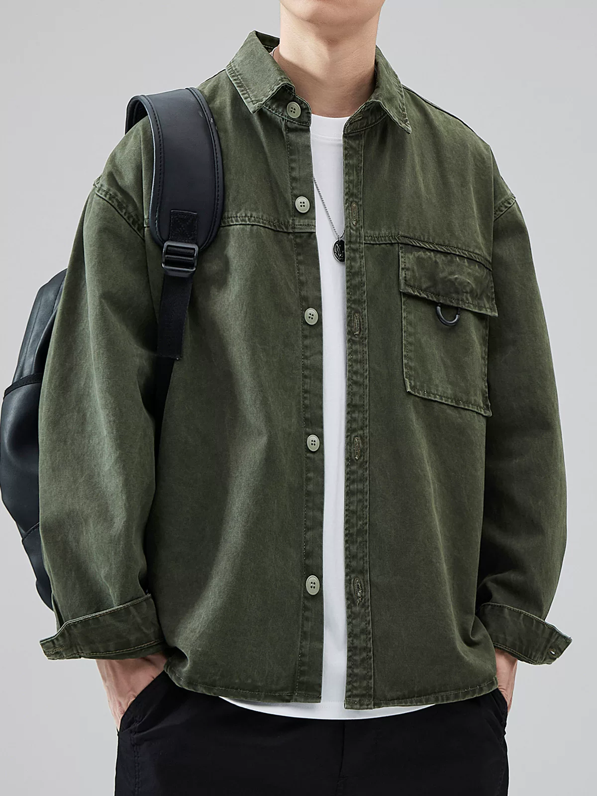 Áo khoác denim có túi bằng vải cotton nguyên chất hạng nặng OMZM dành cho nam, áo khoác kiểu cổ điển kiểu Mỹ cao cấp mùa xuân và mùa thu kiểu áo sơ mi cổ điển hợp thời trang