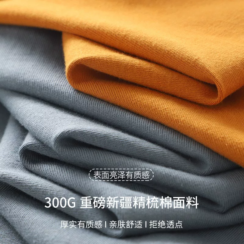 Áo thun ngắn tay hạng nặng 300g kiểu cổ điển của Mỹ OMZM dành cho nam, áo sơ mi cổ tròn mùa hè, chất liệu cotton nguyên chất, nửa tay màu trắng tinh khiết.