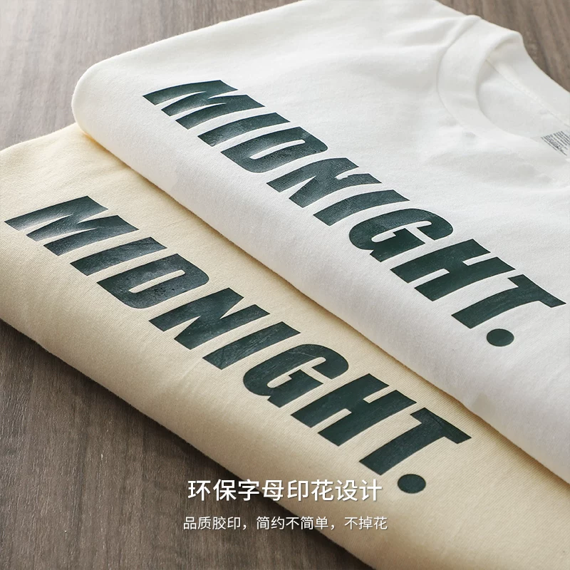 OMZM Áo thun dài tay hạng nặng 260G phong cách Mỹ dành cho nam, áo sơ mi in chữ cotton nguyên chất mùa xuân thu, áo nỉ cổ tròn dáng rộng