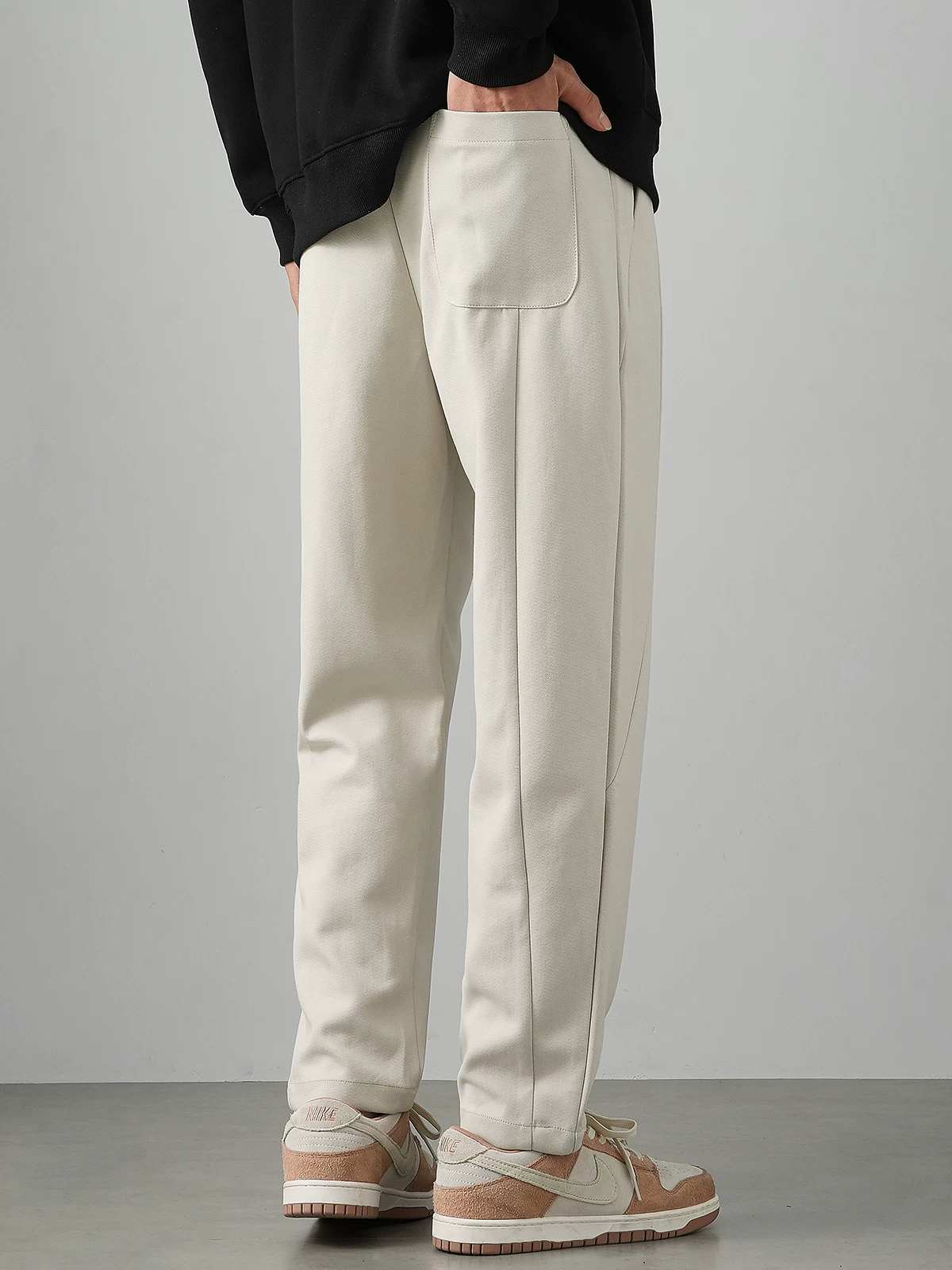 Quần thể thao dệt kim vải tuýt hạng nặng kiểu Mỹ OMZM dành cho nam, quần thể thao ống đứng màu trơn dáng rộng mùa thu, quần dài thường ngày phong cách đường phố