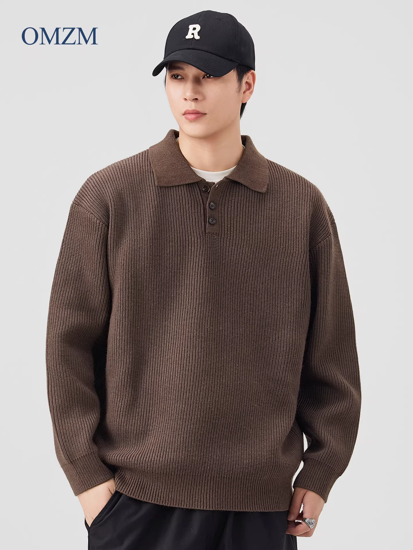 Áo len polo nam OMZM820G chất liệu dày dặn, kiểu dáng cổ tròn, phong cách retro Mỹ, mùa thu, dáng rộng, chất liệu dệt kim.