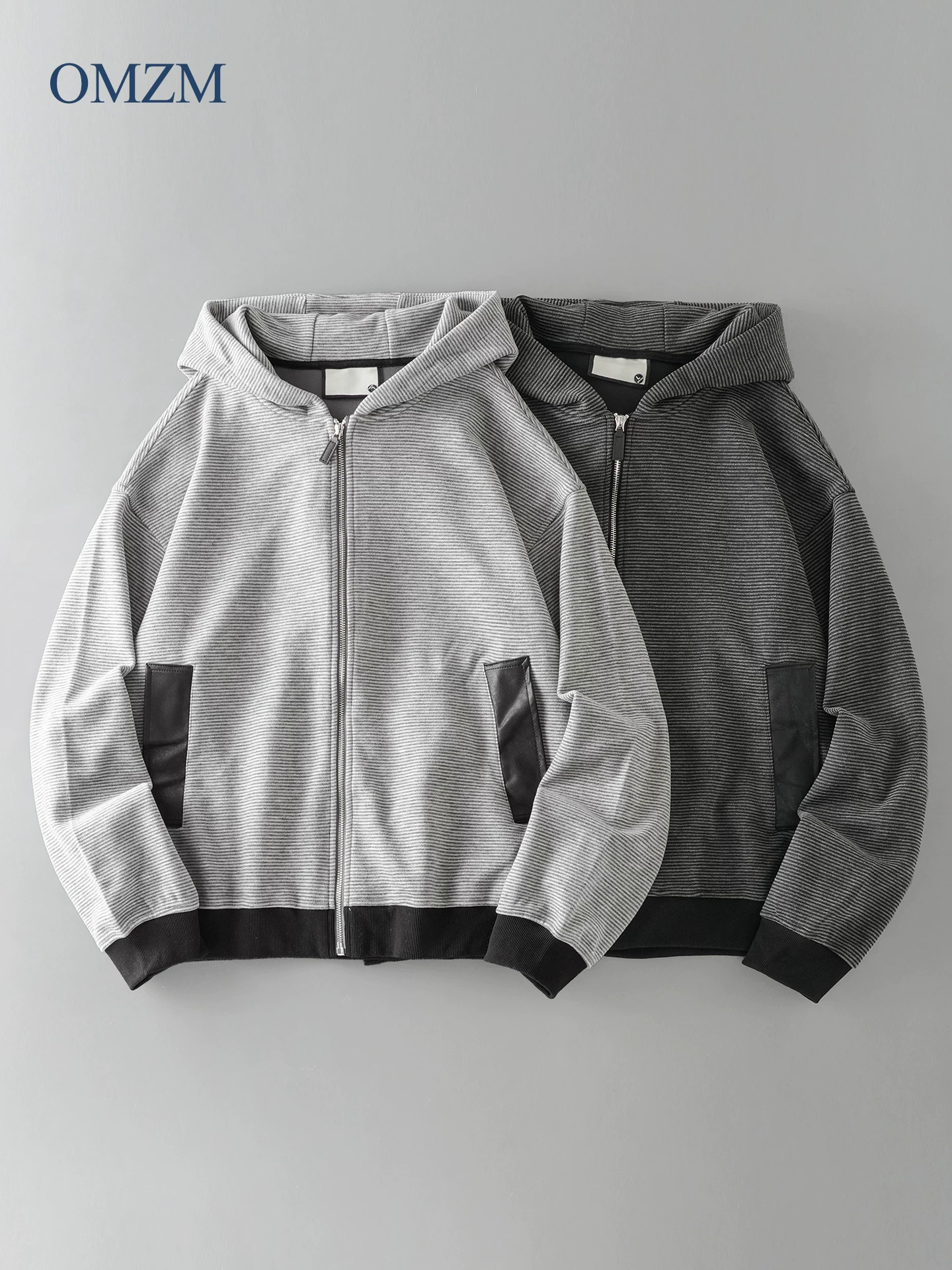 Áo len cardigan có khóa kéo màu OMZM dành cho nam, áo khoác có mũ trùm đầu dáng rộng mùa thu, áo khoác thể thao dành cho cặp đôi