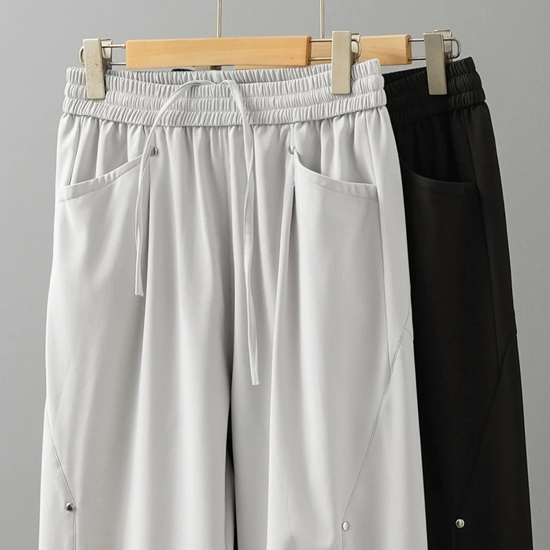 Quần thường ngày kiểu Mỹ OMZM dành cho nam, quần jogger mùa xuân có dây rút, kiểu dáng thời trang, quần dài ống rộng màu trơn