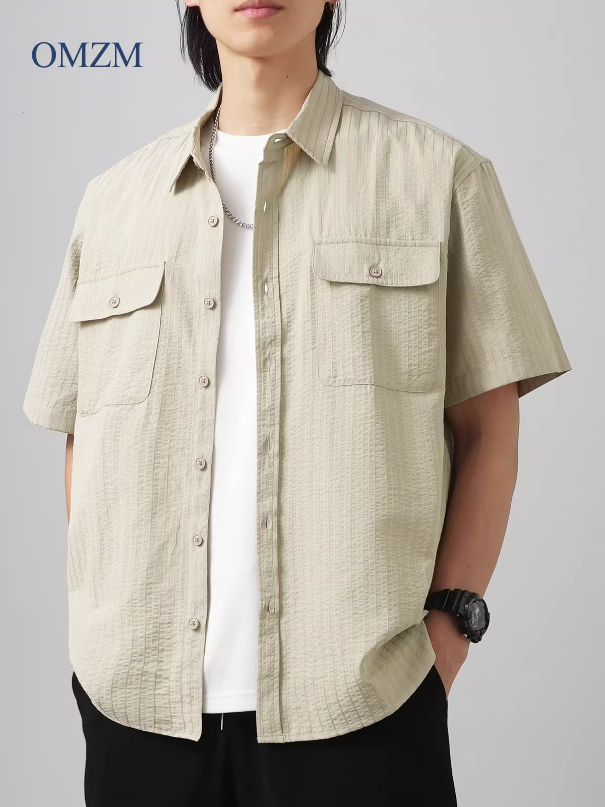 [Trọng lượng nhẹ và mát mẻ] Áo sơ mi ngắn tay kiểu Mỹ dành cho nam, áo sơ mi công sở mỏng mùa hè, áo khoác dáng rộng, hợp thời trang