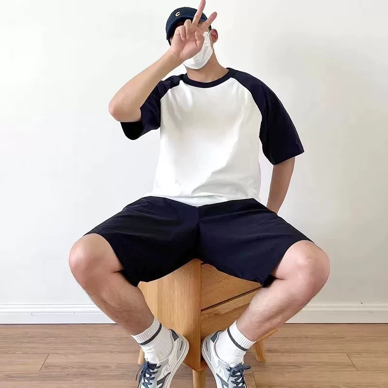 Áo thun nam tay raglan kiểu Mỹ OMZM 400g, chất liệu cotton nguyên chất, màu phối mùa hè, tay ngắn, kiểu nửa tay