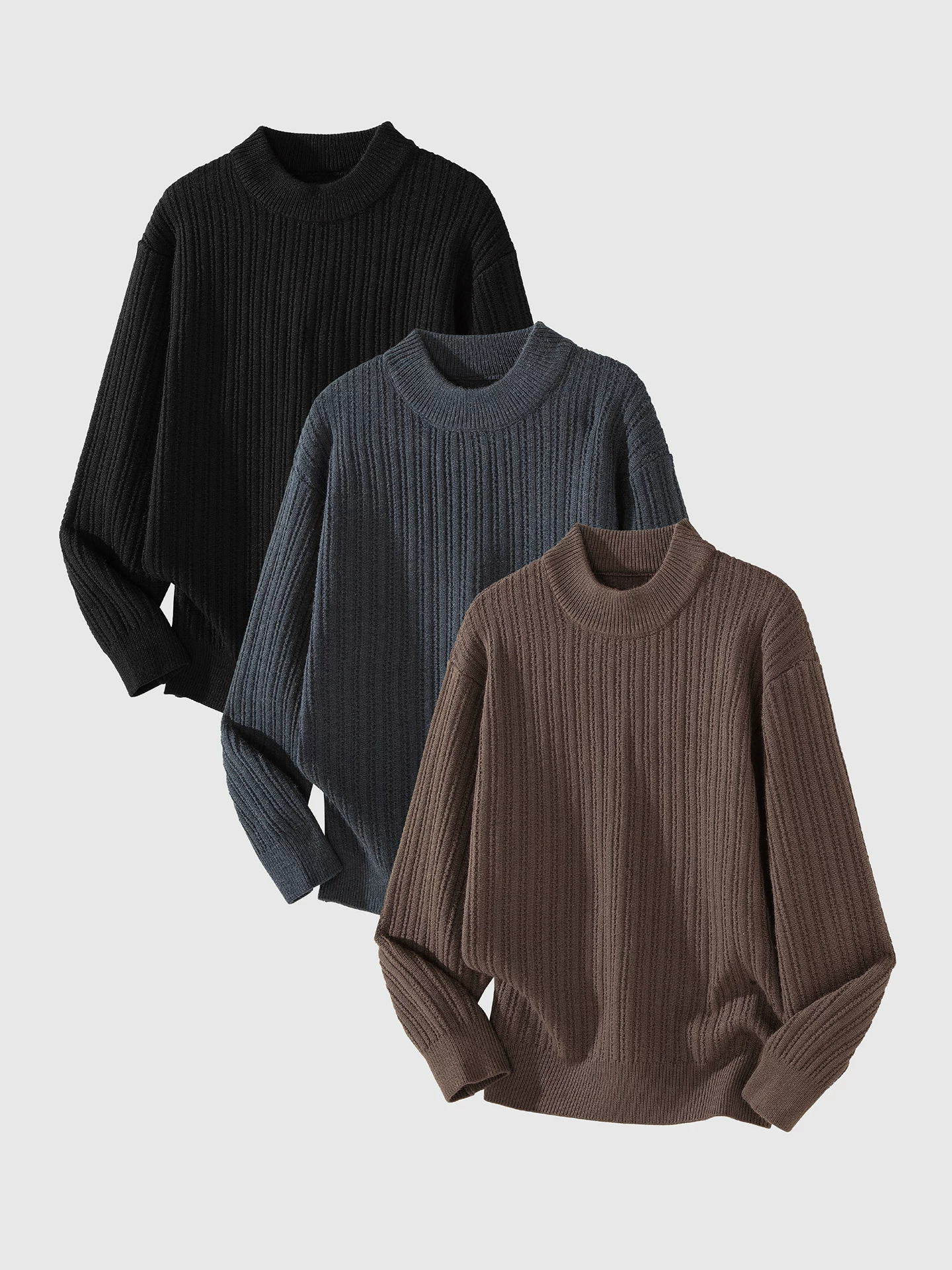 Áo len dệt kim dày dặn hạng nặng OMZM760G dành cho nam, áo lót cổ lọ nửa cao giữ ấm mùa đông với chất liệu dệt kim có vân.