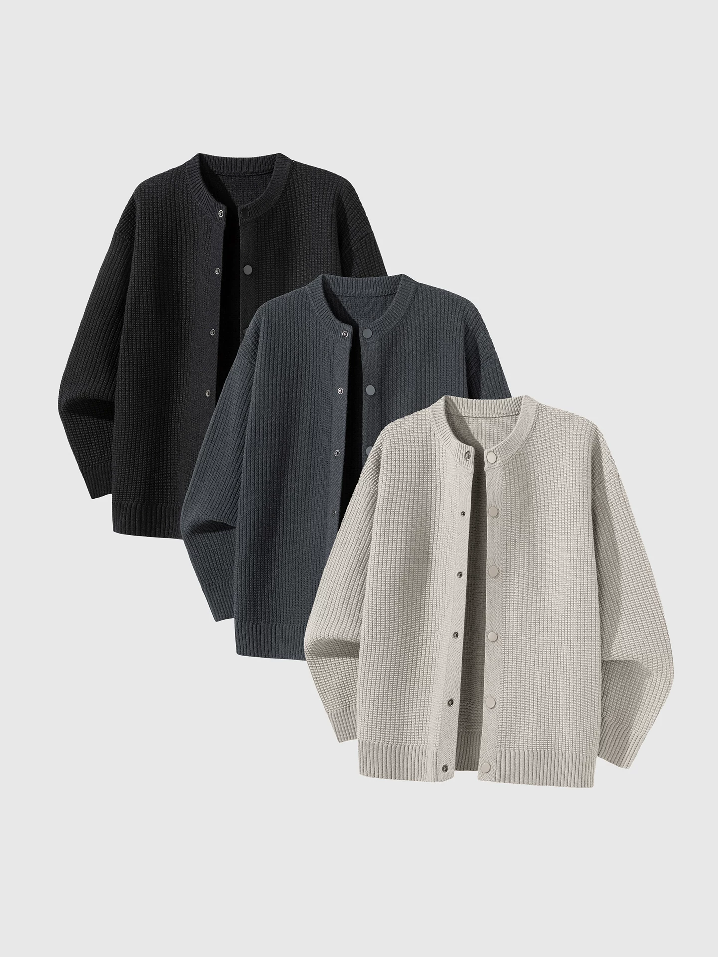 OMZM retro dệt kim cardigan nam mùa thu đông dày dặn áo len ấm áp phong cách Nhật Bản lười biếng phong cách cổ tròn áo khoác