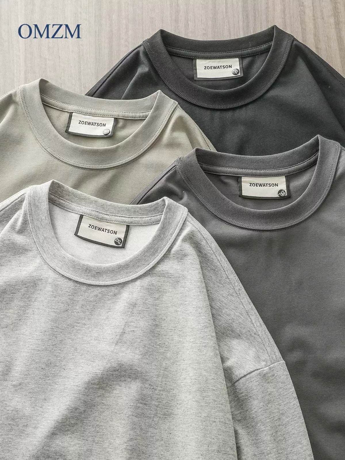 Áo thun dài tay hạng nặng OMZM dành cho nam, áo len ba kim cổ tròn dáng rộng phong cách Mỹ mùa thu, vai thường, áo sơ mi trơn màu.