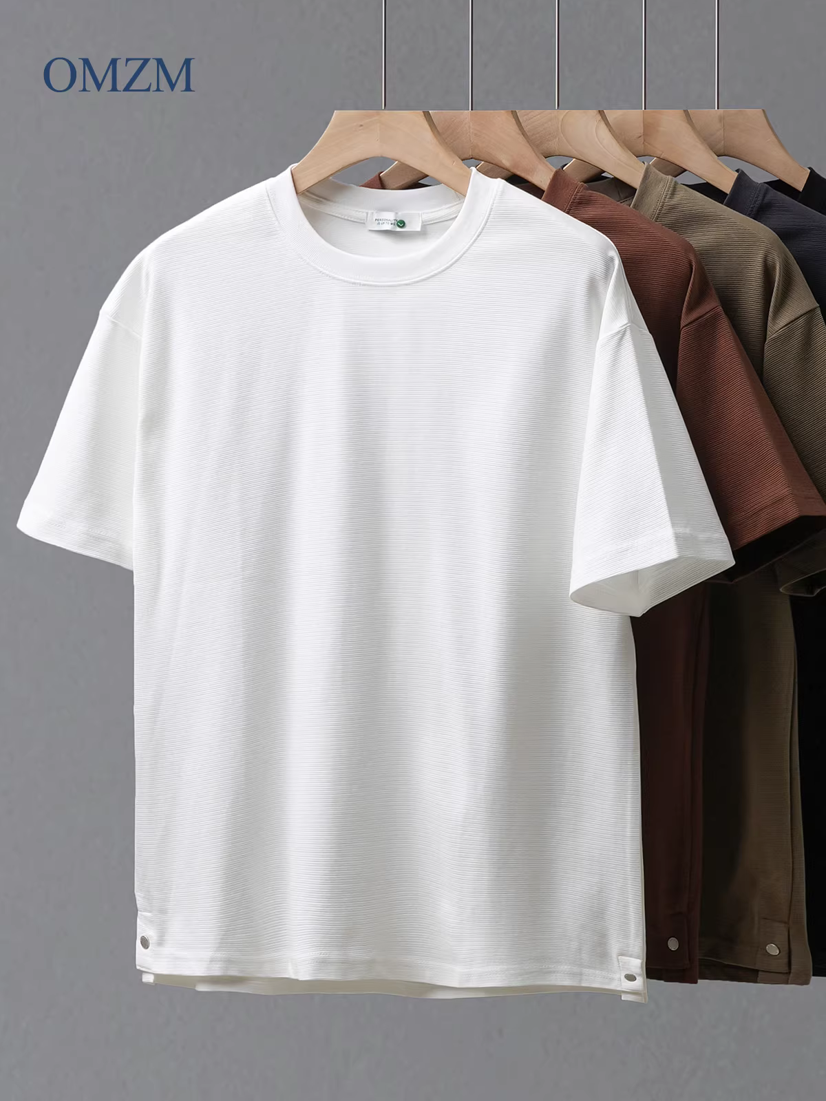 [Chất liệu dệt kim] Áo thun ngắn tay hạng nặng 260G kiểu Mỹ dành cho nam, áo thun mùa hè dáng rộng cổ tròn nửa tay có nút xẻ tà